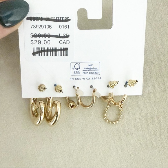 NWT Urban Outfitters Gold Hoop Unique Earring Sets - Picture 3 of 3
